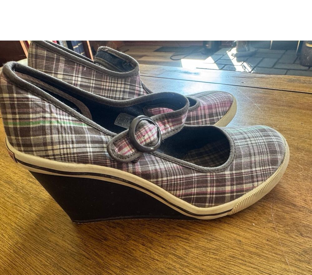 Vintage Y2K Rocket Dog Plaid Mary Jane Platform Wedge Shoes Women's 8